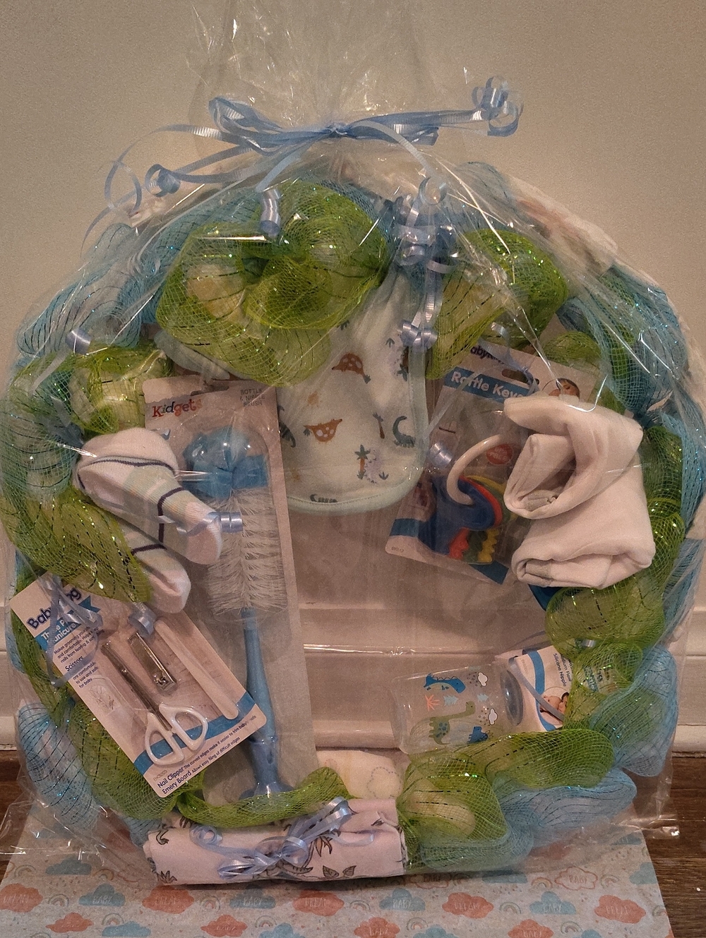 Baby Blue and Green Newborn Gift Wreath - Unbranded